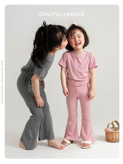 【超舒适！韩版女童短袖套装】夏季装2024新款宝宝喇叭裤子超薄款休闲两件套潮 商品图4
