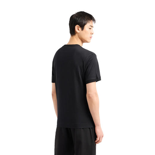 EMPORIO ARMANI 阿玛尼 男士徽标刺绣和罗纹饰边轻质平纹针织圆领短袖T恤 黑色 3D1TN3 1JOCZ 0033 商品图2