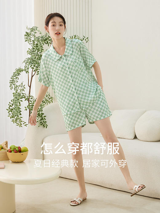 康妮雅女式短袖短裤开襟套装 商品图5