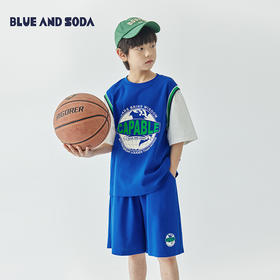 预售3.30发 蓝汽水24夏季新品男童拼色假两件运动套装儿童凉感短袖球衣两件套