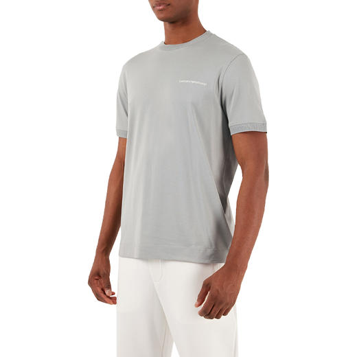EMPORIO ARMANI 阿玛尼 男士刺绣徽标棉质圆领短袖T恤 灰绿色 3D1TN3 1JOCZ 0665 商品图1