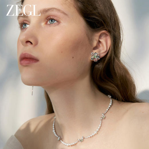 ZEGL设计师绿野漫迹系列925银蝴蝶耳环女2024款耳钉绿色花朵耳饰 商品图2