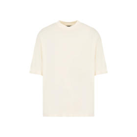 EMPORIO ARMANI 阿玛尼 男士徽标刺绣超大号厚重平纹针织圆领短袖T恤 米色 3D1TD5 1J0EZ 0128