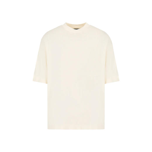 EMPORIO ARMANI 阿玛尼 男士徽标刺绣超大号厚重平纹针织圆领短袖T恤 米色 3D1TD5 1J0EZ 0128 商品图0