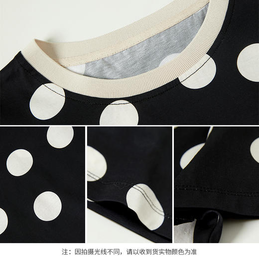 【商场同款】CJAJ319 “波点印象T恤” 高支棉材质圆领T恤上衣 细腻精密 光泽有质感 上身透气凉爽 结合经典黑白波点灵动好穿 商品图3