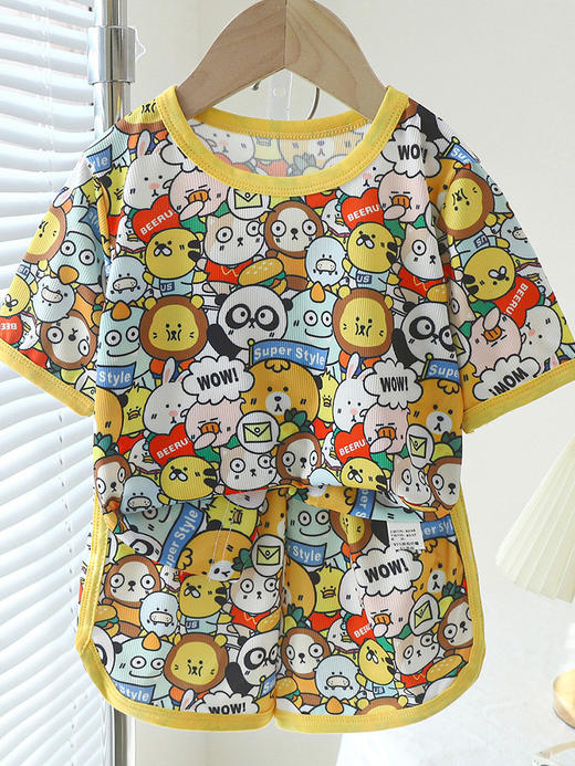 【超舒适！冰丝短袖套装】儿童短袖短裤套装女童夏季冰丝小碎花印花家居服男宝宝卡通短袖T 商品图3