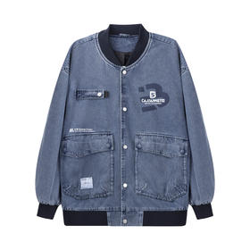 【新品上新】HX 春季水洗棒球领牛仔茄克衫外套复古工装C105410036101