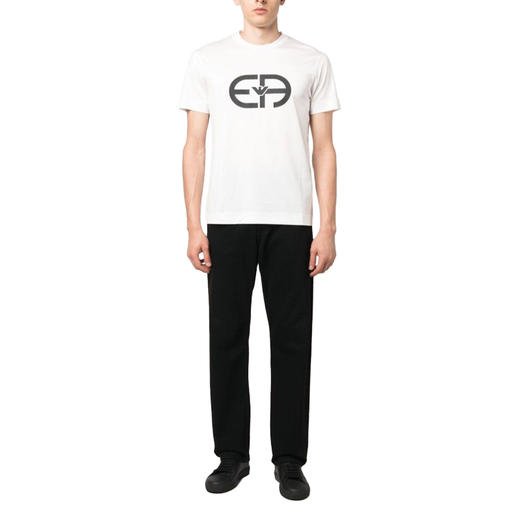 【一】EMPORIO ARMANI 阿玛尼 男士徽标印花棉质圆领短袖T恤 白色 8N1TF6 1JUVZ 0101 商品图3