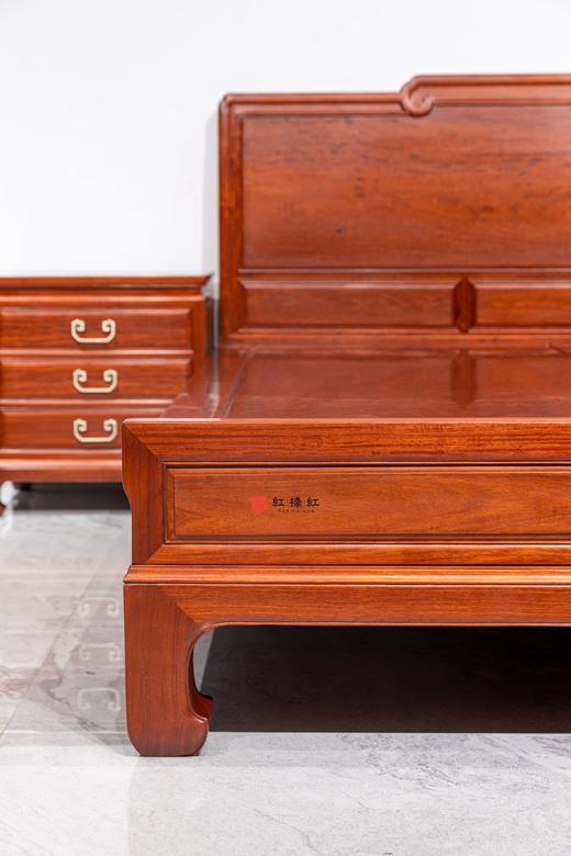 红桥红  家具严选  缅甸花梨（大果紫檀）【180 如意素面大脚 高低床 三件套】 商品图2