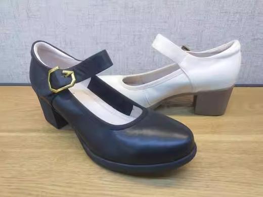 时尚粗跟女鞋豪行正品2021春季新款21167782真皮浅口舒适中跟单鞋 商品图2