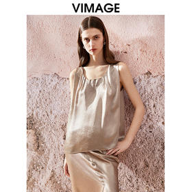 VIMAGE纬漫纪夏季新款气质方领慵懒宽松醋纤轻薄无袖背心上衣V2113713
