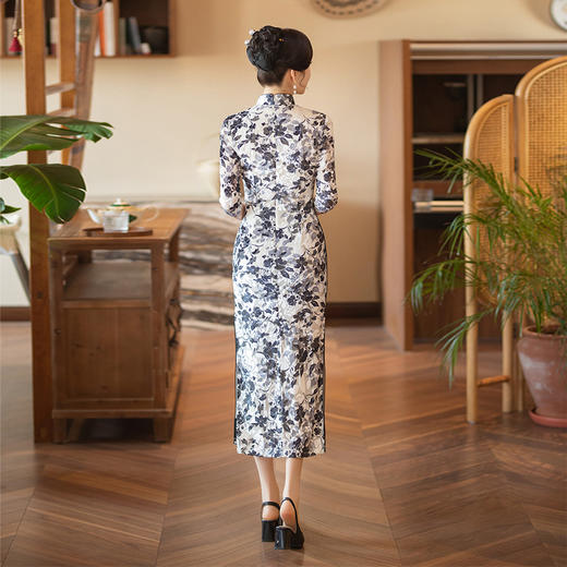 高贵气质改良旗袍双层烂花绒SYG768 商品图1