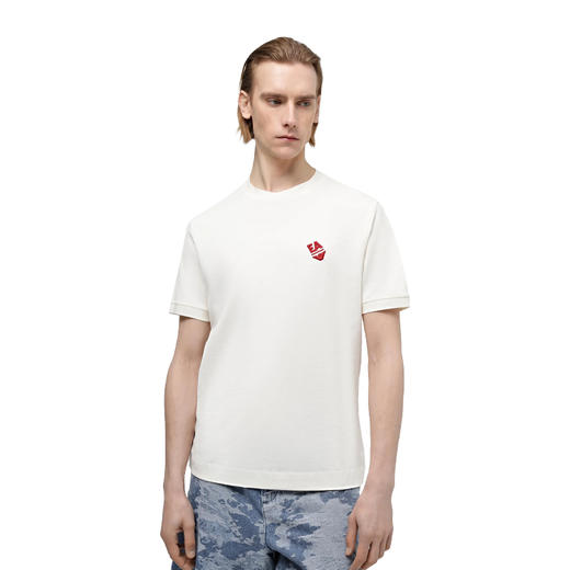 EMPORIO ARMANI 阿玛尼 男士刺绣徽标棉质圆领短袖T恤 米色 3D1TN3 1JOCZ 0158 商品图1