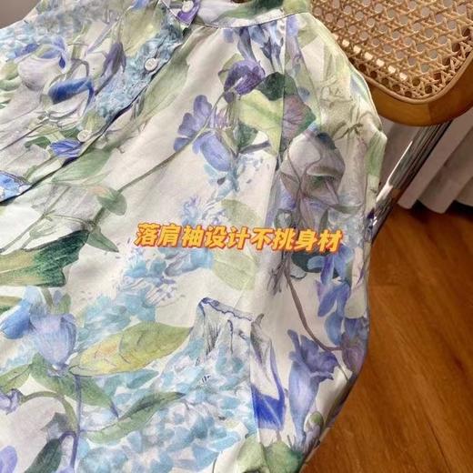 2024春秋新款！紫藤花油画印花丝绵衬衫！女款春秋款轻薄宽松花卉衬衣！ 商品图2