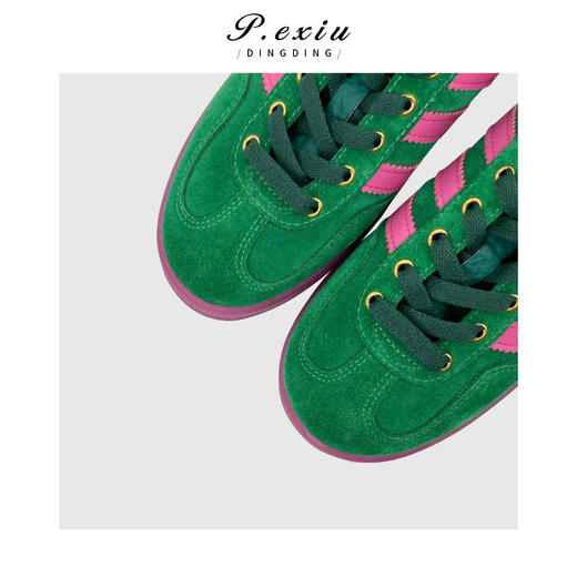 04-5潘依绣丁丁宠粉PanYiXiu/潘依绣头层牛反绒复古拼色休闲百搭德训鞋 QL90701 商品图3