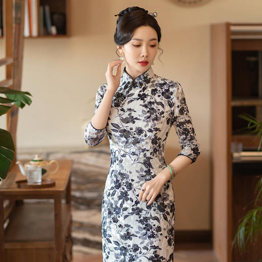 高贵气质改良旗袍双层烂花绒SYG768 商品图3