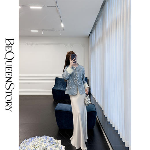 【孤品样衣，不退不换】 【火树银花】新中式重工国风亮片高级感圆领牛仔外套 商品图2