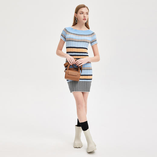 PF6A2斯尔丽夏季新品丝质条纹常规款修身短袖针织衫 商品图3