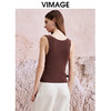 VIMAGE纬漫纪夏季新款V领扭结设计气质高级感深卡其针织背心上衣V2101725 商品缩略图4