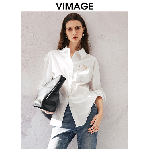 VIMAGE纬漫纪春夏时尚简约通勤百搭休闲显瘦衬衫女上衣V2109713 商品图3