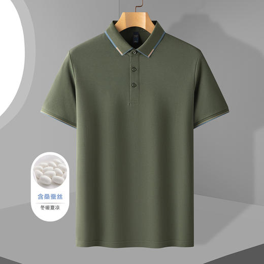 【含桑蚕丝】罗蒙夏季商务男士t恤短袖polo衫休闲男polo衫短袖 商品图1