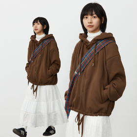 CryingCenter棕橘色 刺绣连帽拉链开衫 卫衣外套保暖长袖哭喊中心