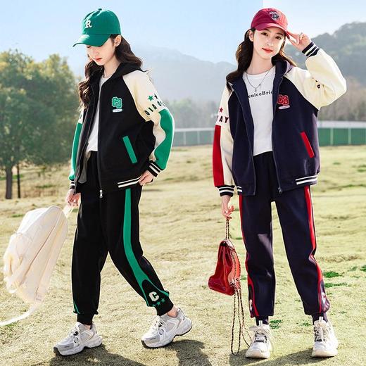 女童春装运动套装洋气中大童2024新款儿童装春秋款休闲针织两件套 商品图1