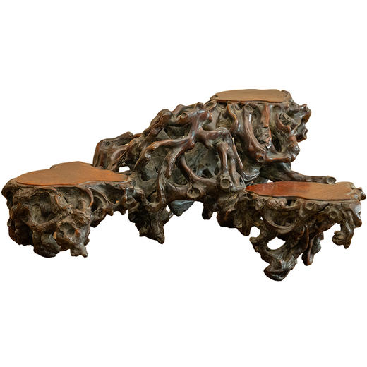 清 黄杨木透雕根结形三连座 商品图5