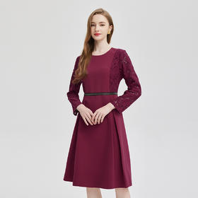 PE845斯尔丽2024新款蕾丝拼接款赫本风手工装饰高级感连衣裙