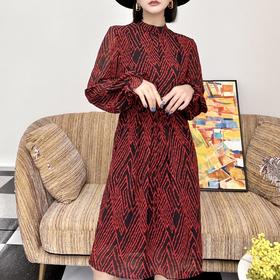 【S1M1】臣禾小立领斑马纹连衣裙9203020376