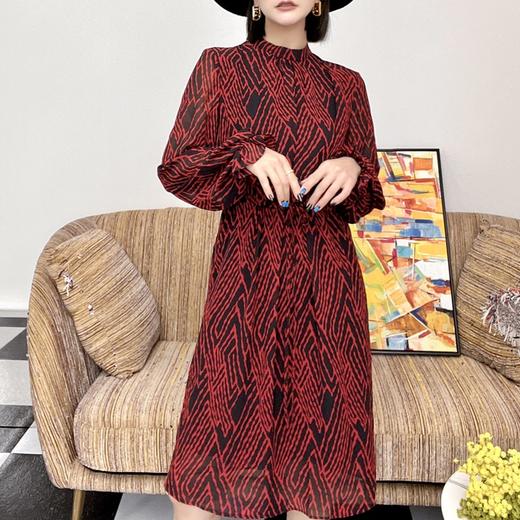 【S1M1】臣禾小立领斑马纹连衣裙9203020376 商品图0