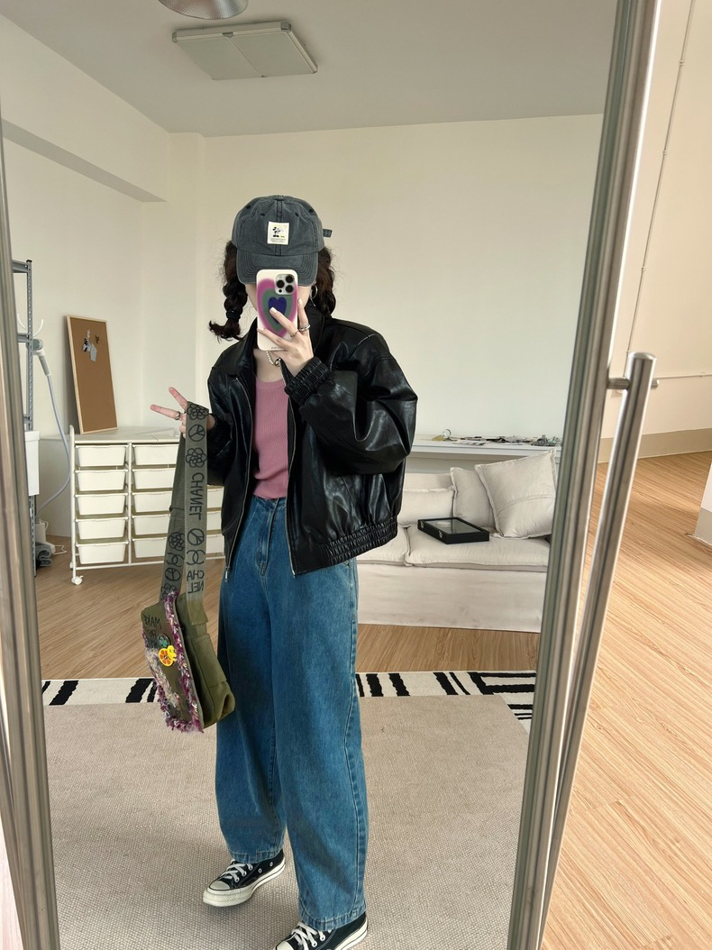 老米优品/大爱款！实物巨美~《重工晕染色复古牛仔镰刀裤》蓝绿色系晕染太别致了！宽松镰刀裤造型感十足~K240322A