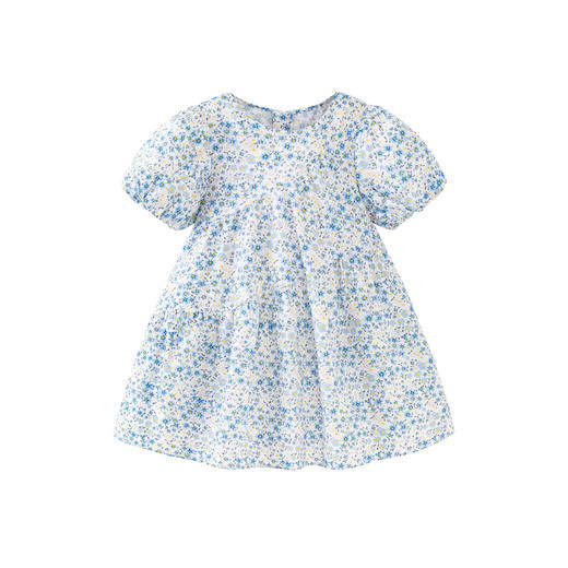 迷你巴拉女童宝宝夏日柔软透气泡泡袖印花满印甜美连衣裙 商品图4