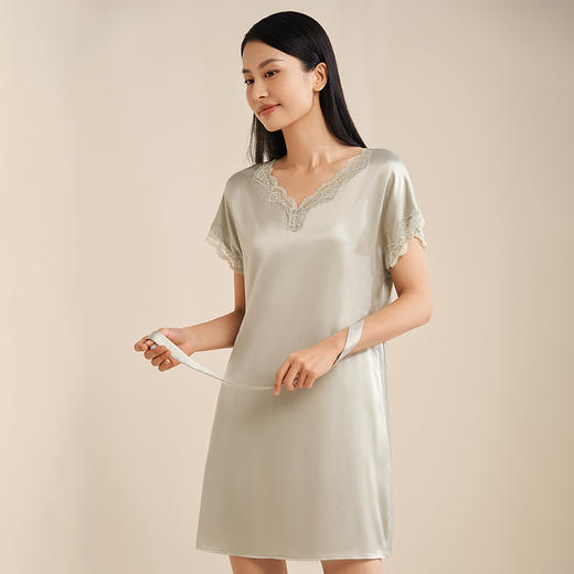 金三塔真丝睡裙女100%桑蚕丝短袖纯色可外穿家居服 （限价款）  YSFAA323 商品图2
