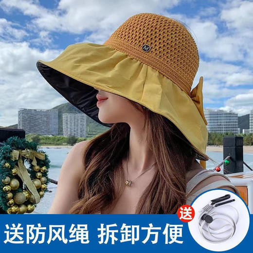 【多色可选，随心而搭！】黑胶防晒遮阳帽夏季女韩版大帽檐，可折叠渔夫帽防紫外线太阳帽子女，各种搭配随性所欲，简约单色凹出不同造型-QQ 商品图7