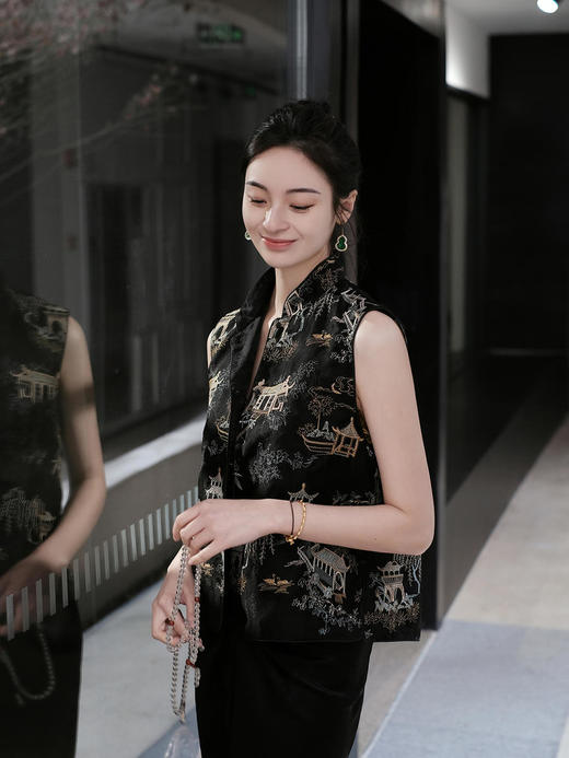 盛唐牡丹 |黑色真丝绡如意湖亭马甲 商品图5