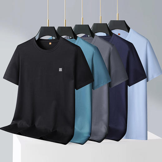 【100%棉】【新款DWP】大依优型大码短袖T恤圆领加肥加大男士大号弹力透气舒适夏季半袖 商品图1