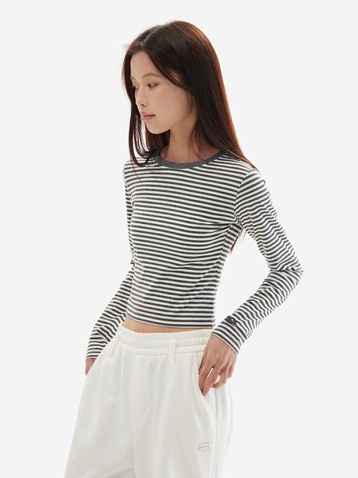 CryingCenter 灰白条芭比粉叠穿打底紧身条纹长袖tee 哭喊中心 商品图1