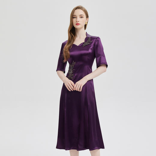 RE8A5斯尔丽24新款改良式花瓣领型奢华钉珠镶钻收腰大摆婚宴礼服连衣裙 商品图2