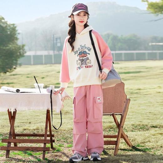 女童连帽运动套装2024新款休闲两件套中大童春秋卫衣工装裤两件套 商品图3