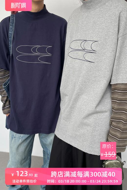 CryingCenter  刺绣螺纹高领假两件长袖情侣T恤宽松落肩 哭喊中心 商品图4