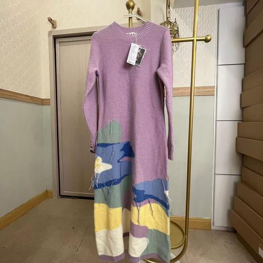 两三事春秋设计款宽针织圆领加厚连衣裙紫色开春洋气春日休闲风 商品图0