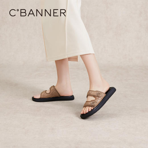 千百度黑色一字拖女夏季平底踩屎感拖鞋外穿拖鞋A24375180 商品图2