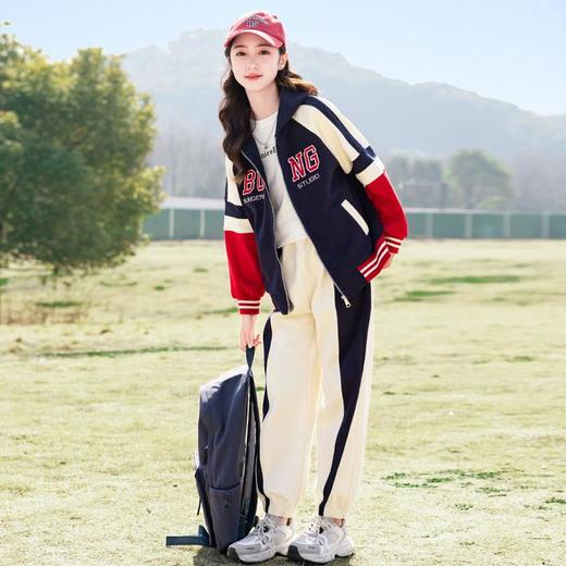 童装女童运动套装春装2024新款洋气网红女大童春秋连帽外套两件套 商品图3