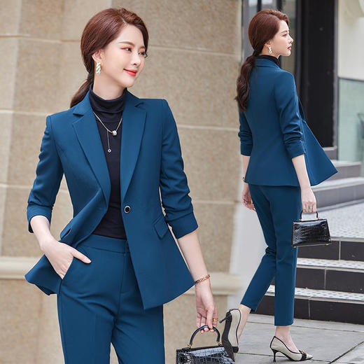 TZF-蓝色西装外套女职业装春秋气质时尚修身西服套装高级感上衣工作服 商品图0