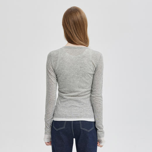 PE700斯尔丽24新款时尚百搭柔软拼色圆领可扣可解两件横机针织上衣 商品图1