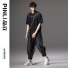 PINLI品立2024夏季新款男士拼接短袖T恤锁链织带潮牌宽松休闲体恤B242111042 商品缩略图1