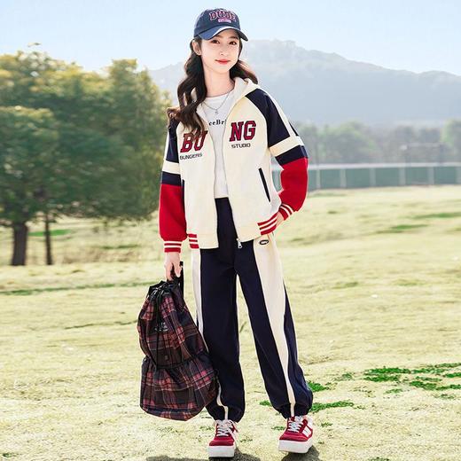 童装女童运动套装春装2024新款洋气网红女大童春秋连帽外套两件套 商品图2