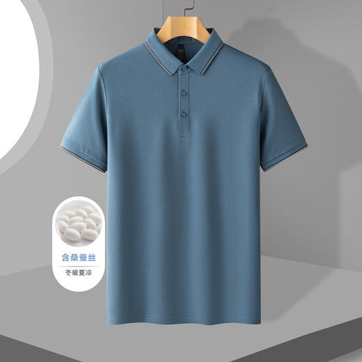【恬妈推荐】【含桑蚕丝】罗蒙男士夏季商务休闲polo衫男短袖男士t恤短袖polo衫 商品图1