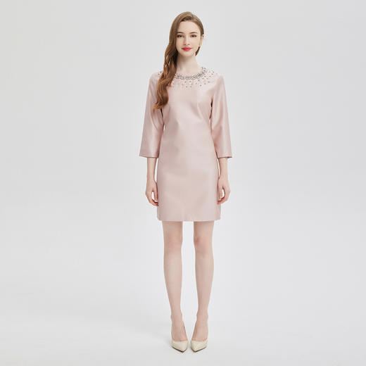 PE805斯尔丽24新款名媛风华丽钉珠H身型七分袖连衣裙 商品图3